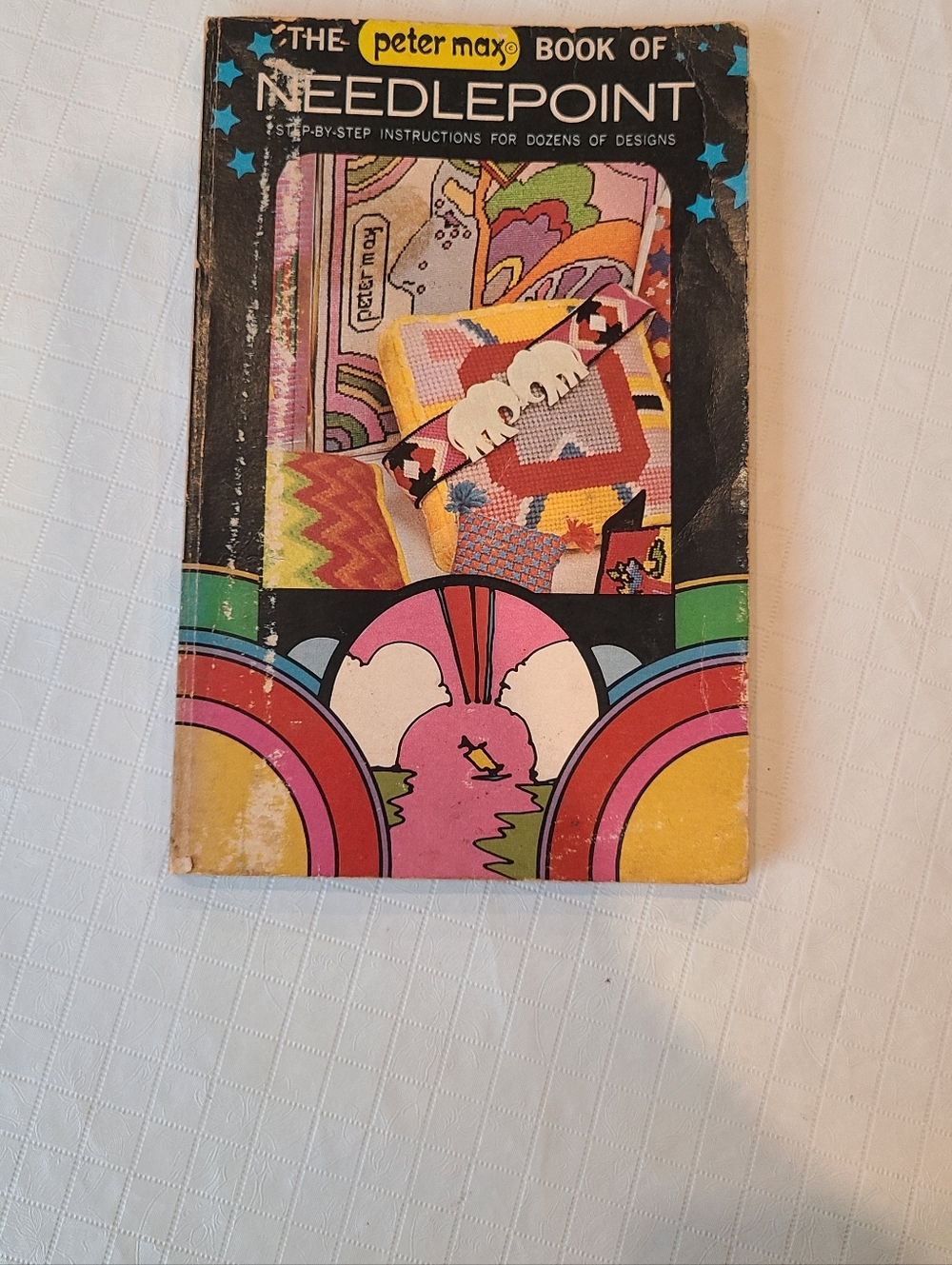 The Peter Max Book of Needlepoint Multicolor Pink Yellow Black Retro Boho
